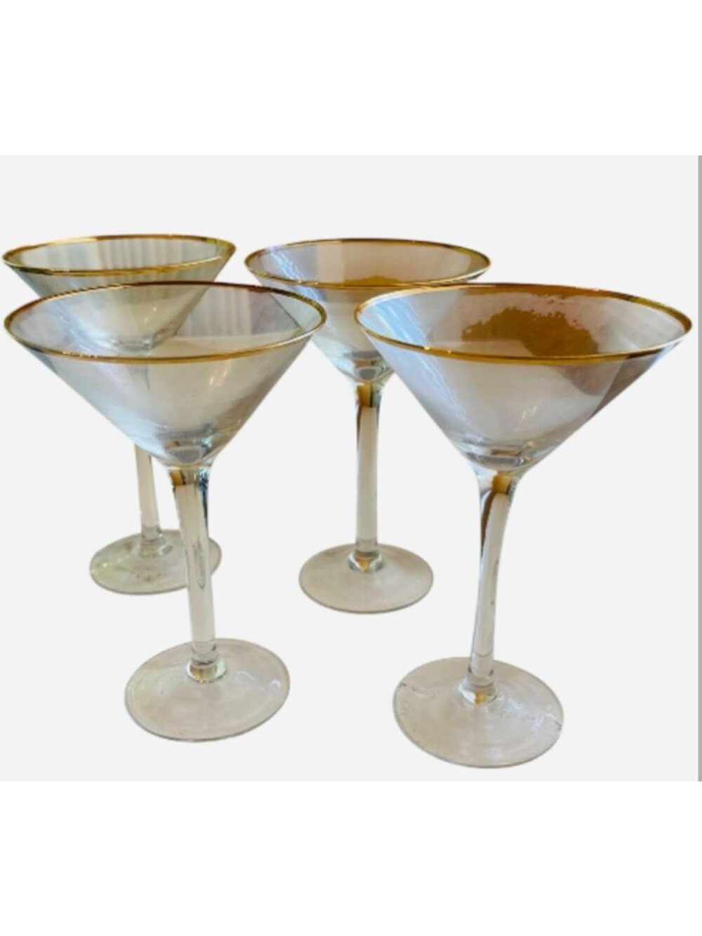 Vintage Mid Century Gold Rimmed Martini Cocktail Glass Set of 4 - 7.25" 6oz
